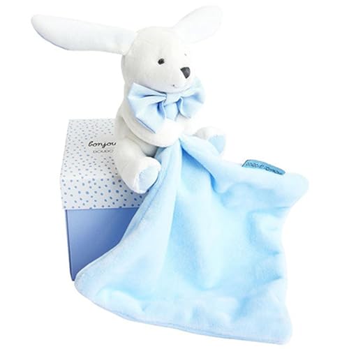Doudou et Compagnie Boîte Fleur DC3338 - Peluche de Conejo con Manta, Celeste