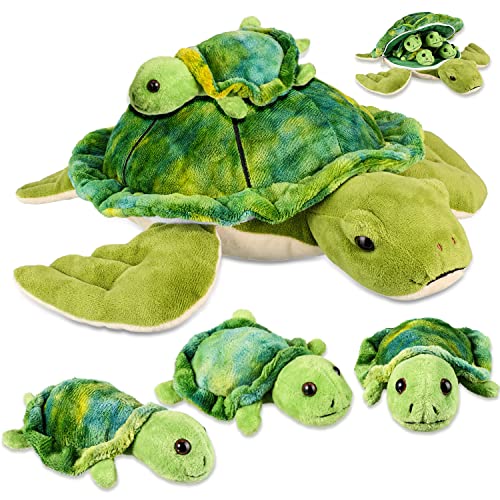 Peluche de tortuga Aoriher mamá con 4 bebés dentro del caparazón