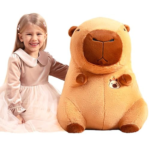 BULLPOWEX Peluche Capybara | Juguete Capibara 30-35cm, Animal de Peluche Suave y achuchable. Juguete para Bebes,niños/niñas y Adultos. Incluye Pegatina Capybara aleatoria.