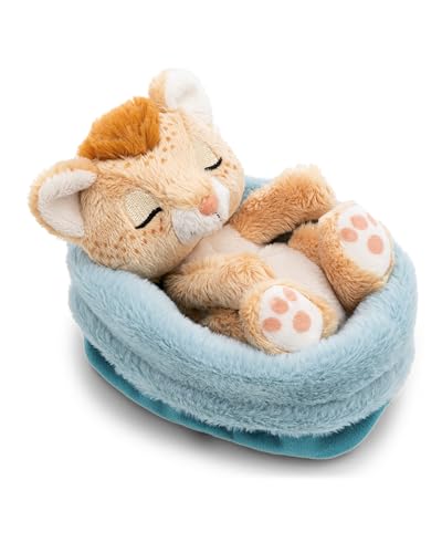 Peluche de león NICI de 12 cm durmiendo en una cesta, premium y kawaii